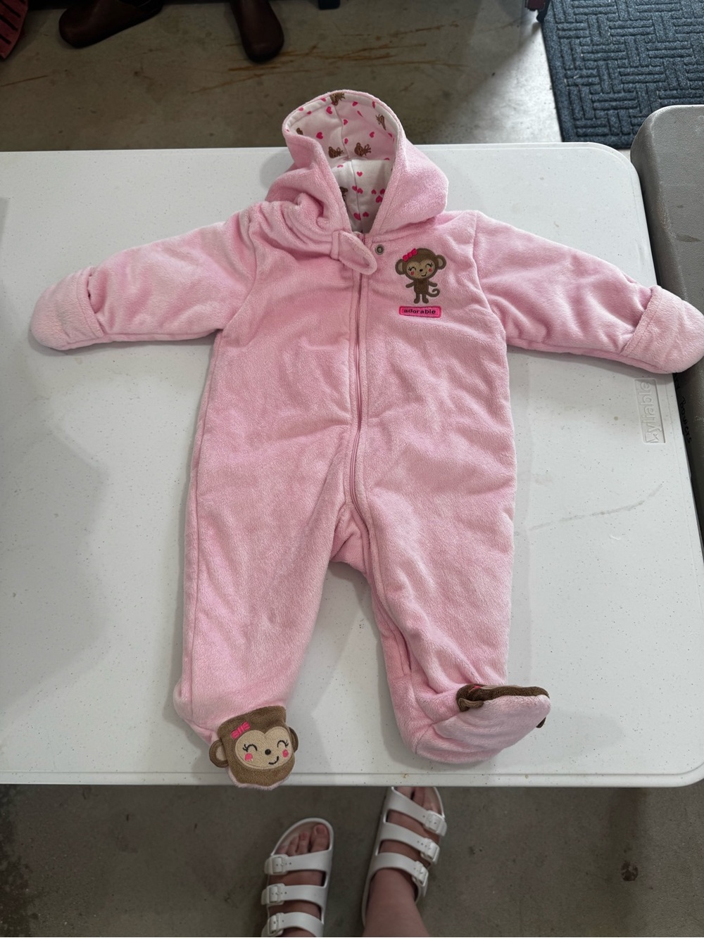 Pink Monkey Hooded Baby One-Piece